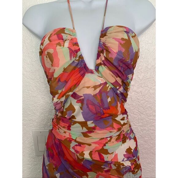 Nicholas Maeve Floral Ruched Dress Pink Abstract Floral Size XS - Picture 7 of 12